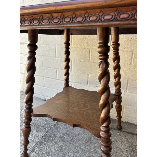 Late 19th Century Antique Victorian or Jacobean Revival Barley Twist Side Table With Lower Shelf For Sale - Image 5 of 6