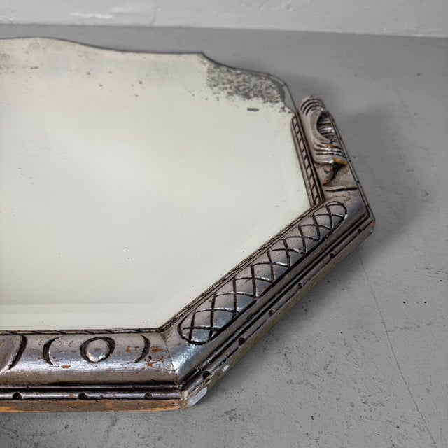 Glass Vintage Art Deco Mirror with Bevelled Glass, 1940s For Sale - Image 7 of 13