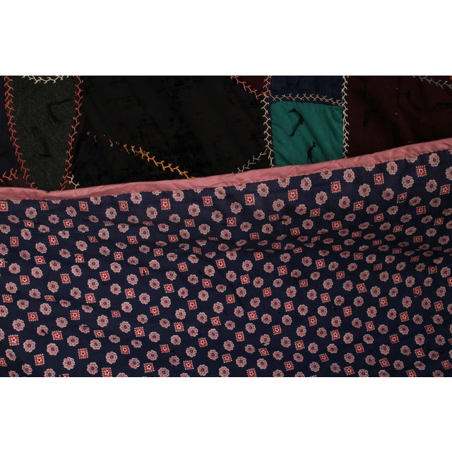 Vintage Hand Embroidered Crazy Quilt, Wool Patchwork Folk Art Textile Wall Hanging For Sale In Philadelphia - Image 6 of 9