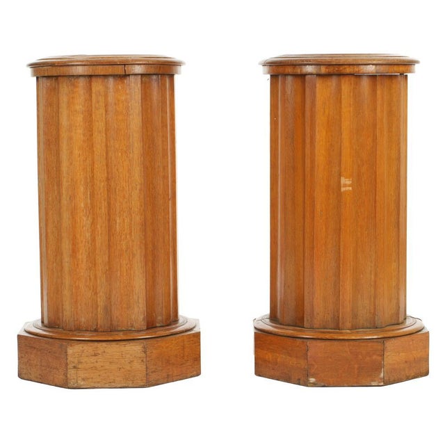 19th Century English Cylinder Marble Top Bedside Commodes, a Pair For Sale - Image 5 of 7