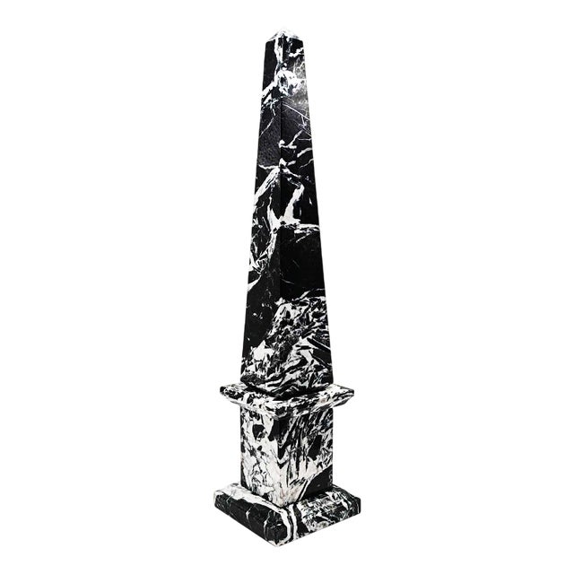 Large Hand-Carved Obelisk in Black Marble of Aquitaine, Italy, 1970s For Sale