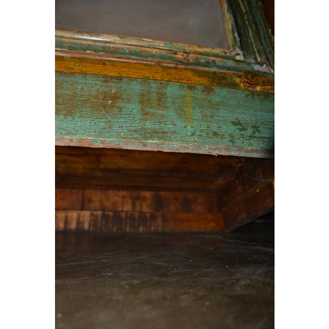 1990s Rustic Heavy Wooden Cabinet / Nightstand W/ Green Trim Patina & Single Glass Door For Sale - Image 18 of 18