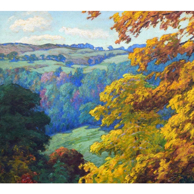 Textile Exceptional Antique Large New England Fall Landscape Painting by Harriet Randall Lumis For Sale - Image 7 of 10