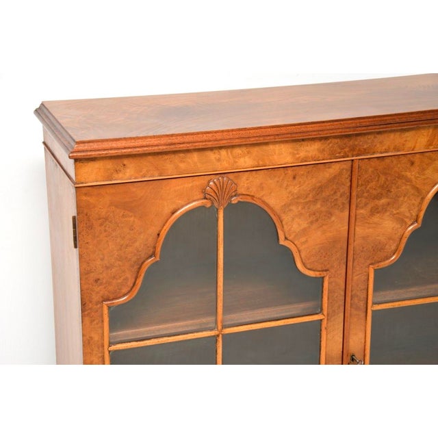 Brown Vintage Queen Anne Style Bookcase in Burr Walnut, 1920 For Sale - Image 8 of 13