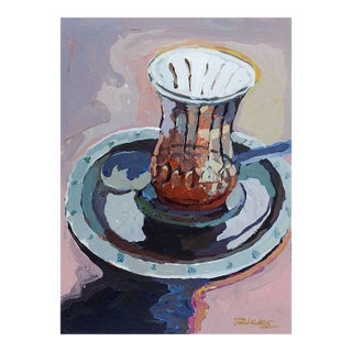 Late 20th Century Impressionist Still Life Cup Saucer Still Life Painting For Sale