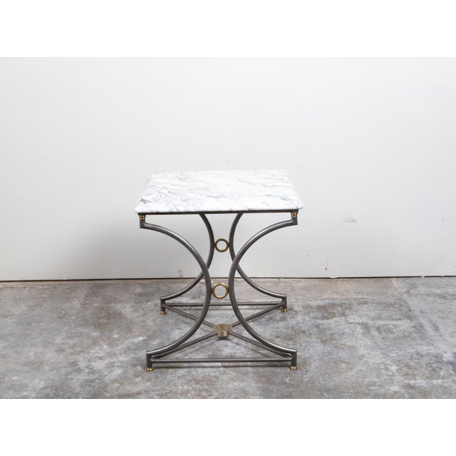 Mid 20th Century French Mid-Century Steel and Bronze Console Table with White Veined Marble Top For Sale - Image 5 of 12