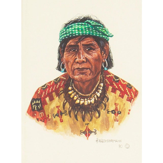 A 1980 casein painting by the German-American artist Hubert Wackermann (born 1945). Titled "Man From Zia Pueblo," this...