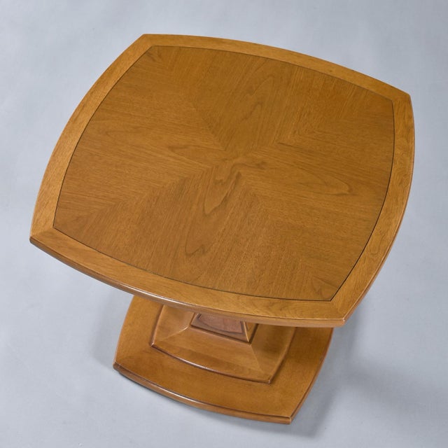 Drexel Drexel Eastrend Pecan and Burl Biedermeier Style Pedestal Cocktail Side Table For Sale - Image 4 of 15