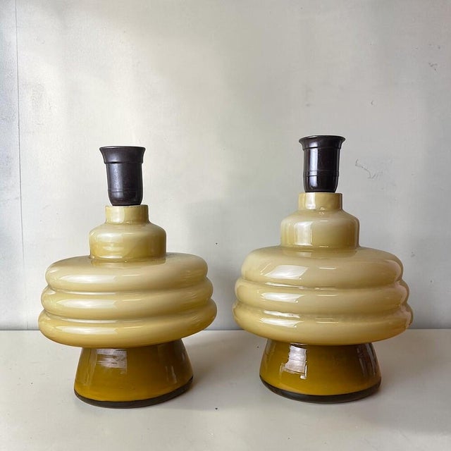 Mid-Century Modern Mid-Century Modern Portuguese Olive Green and Frosted Ribbed Glass Table Lamps, 1970s, Set of 2 For Sale - Image 3 of 11