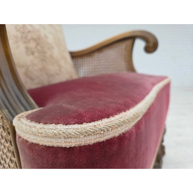 Vintage Danish Chair in Woven Wool and Velour, 1940s For Sale - Image 4 of 18