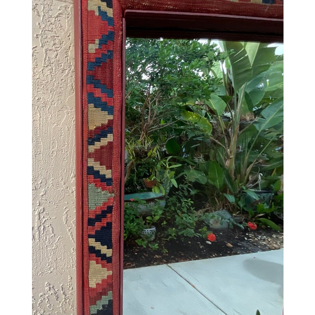 Handcrafted Antique Kilim Rug Wall Mirror/ Bohemian Geometric , Woven , Rustic For Sale - Image 13 of 14
