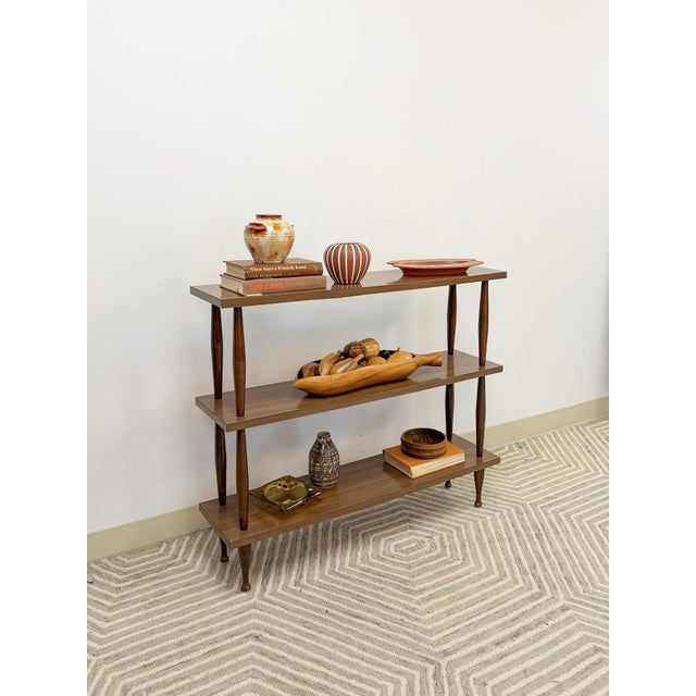 Wood Vintage 3-Tier Shelf Small Mid-Century Bookcase Display For Sale - Image 7 of 11