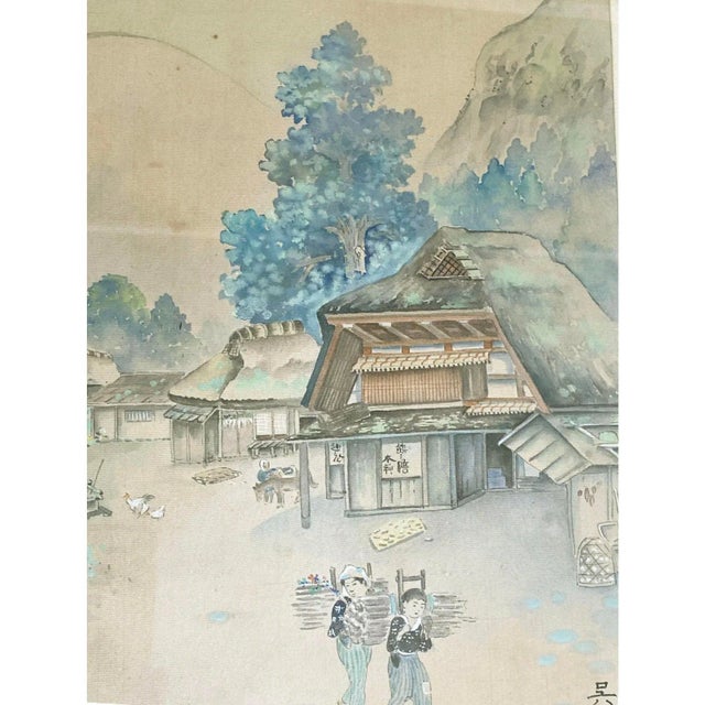 Asian Old Water Color Landscape Painting on Silk Framed 22.5" H For Sale In New York - Image 6 of 10