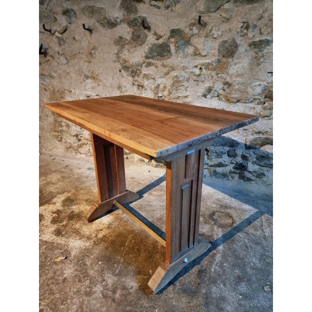 Wood Vintage French Bistro Table with Beech Base, Walnut Top and Nickel-Plated Support, 1930s For Sale - Image 7 of 15