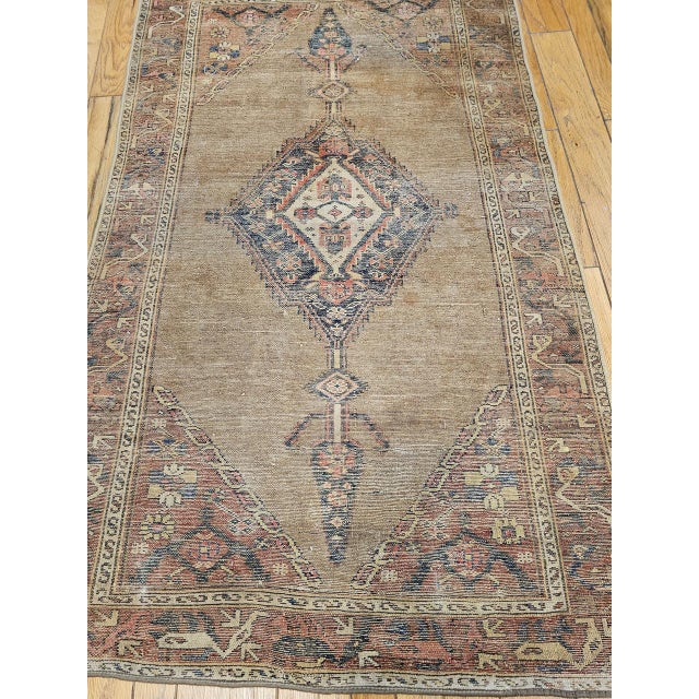 Camel Vintage Persian Malayer Area Rug, Hand-Knotted Wool, Geometric Medallion Pattern, Camelhair & Red, 4x7 For Sale - Image 8 of 16