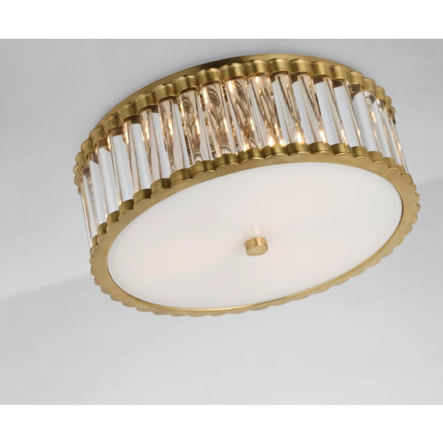 Kean 14" Flush Mount in Hand-Rubbed Antique Brass with Clear Glass Rods and Frosted Glass Diffuser Designer: Chapman &...