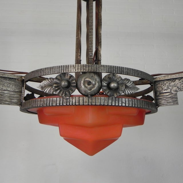 Art Deco Pendant Lamp with Glass Bowl and 3 Chalices, 1930s For Sale - Image 11 of 18