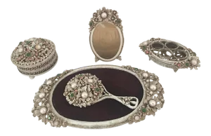 1960s Hollywood Regency Jeweled 5 Piece Vanity Set