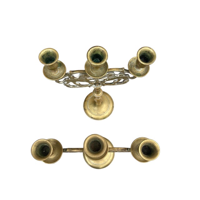 Early 20th Century 1900s Three Light Antique Sabbath Candelabra- Pair For Sale - Image 5 of 6
