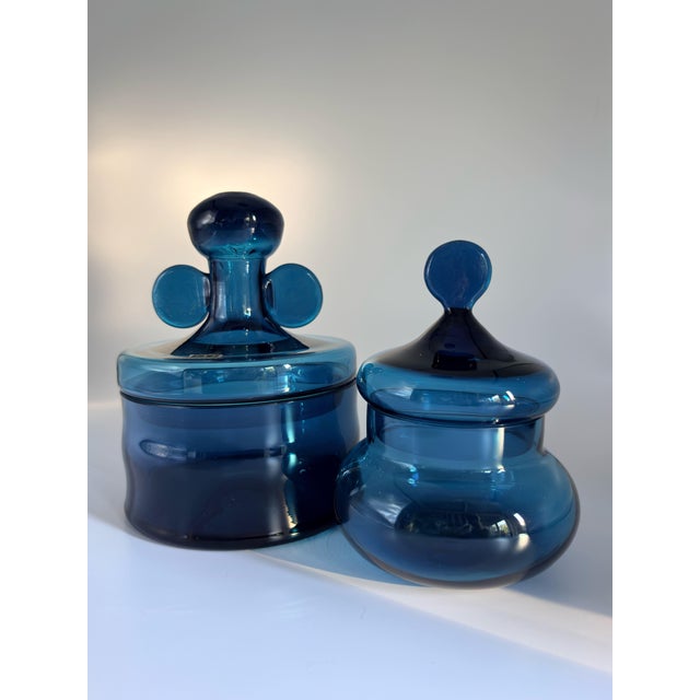 Vintage Blue Glass Lidded Jars by Bertil Vallien for Boda, 1960s, Set of 2 For Sale - Image 4 of 18