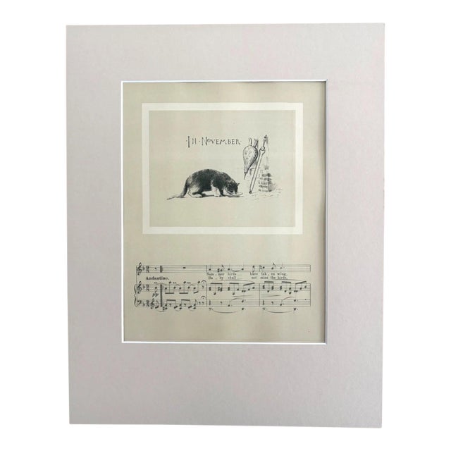Antique 1888 November Lullaby Sheet Music Print pub. by Prang 1n 11x14 Mat, EUC For Sale