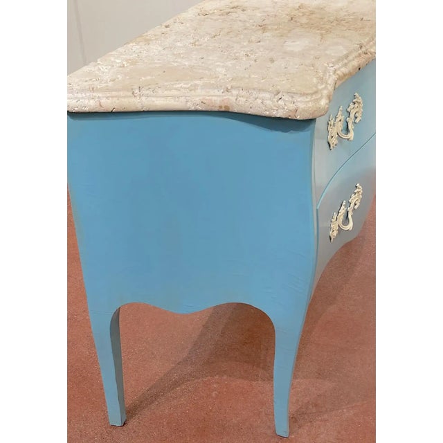 Blue Late 20th Century Palm Beach Blue' Lacquered Commodes With Natural Coquina Stone - a Pair For Sale - Image 8 of 12