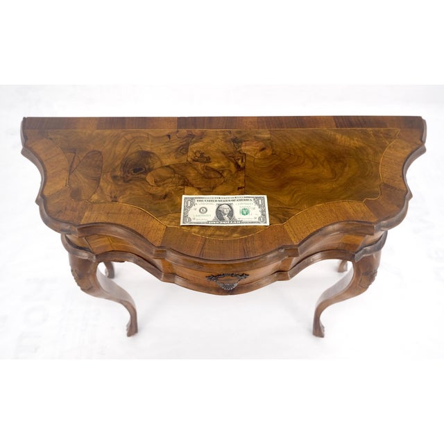 Italian One Drawer Thick Burl Olive Wood Veneers Patches Console Table MINT For Sale - Image 16 of 18
