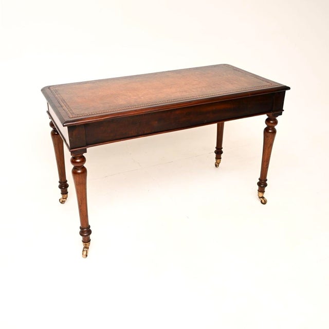 Mid 19th Century Antique Victorian Leather Top Writing Table, 1860 For Sale - Image 5 of 11