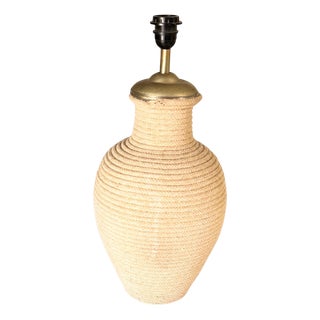 Large Ceramic Lamp in Wrapped in Light Rope & Brass Top For Sale
