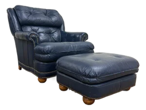 Vintage Classic Leather Inc Leather Contemporary Lounge Armchair With Ottoman