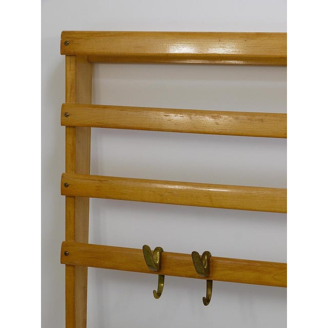 Large Mid-Century Coat Rack in Beech with 8 Brass Hooks attributed to Carl Auböck, 1950s For Sale - Image 12 of 18