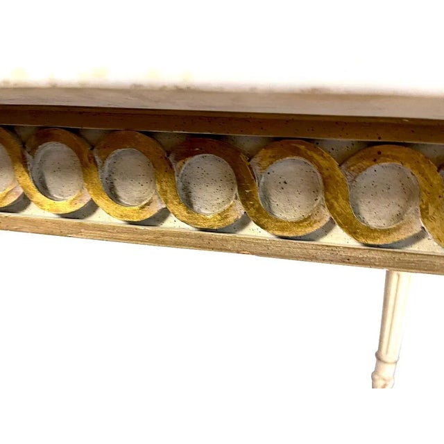 White Marble Top White and Gilt Coffee Table with Greek Key and Decorative Inlay For Sale - Image 8 of 10