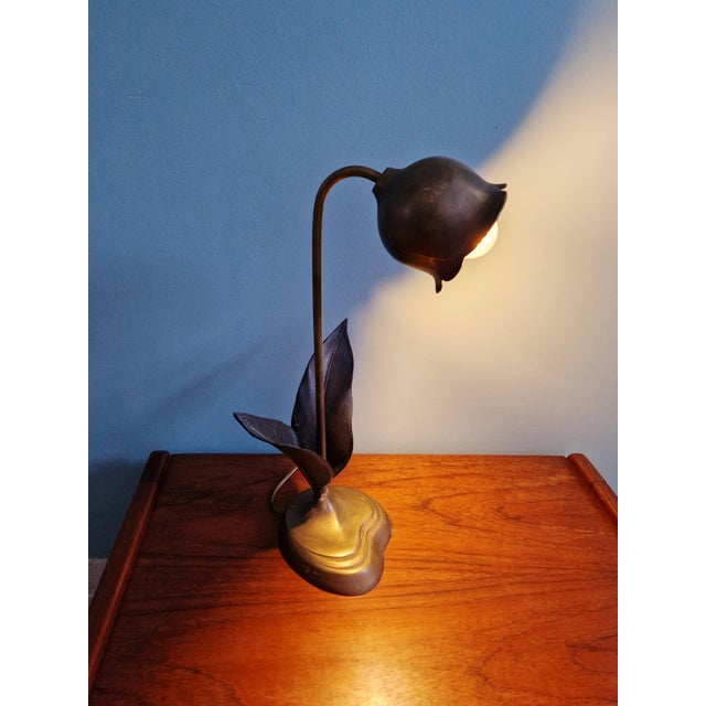 Hollywood Regency Floral Table Lamp in Bronze and Brass, 1970 For Sale - Image 11 of 15