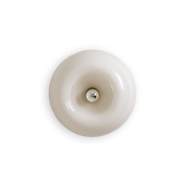 Castiglioni. Pair of "Vellela" wall lights, or ceiling lights, in white opaline glass. Italian work made in the 20th...