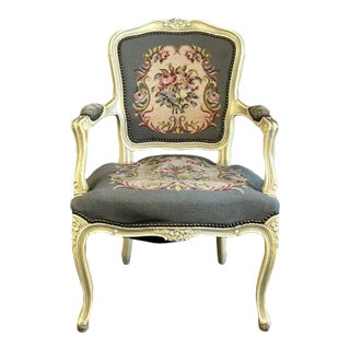 Mid Century Belgian Painted Louis XV Style Armchair For Sale