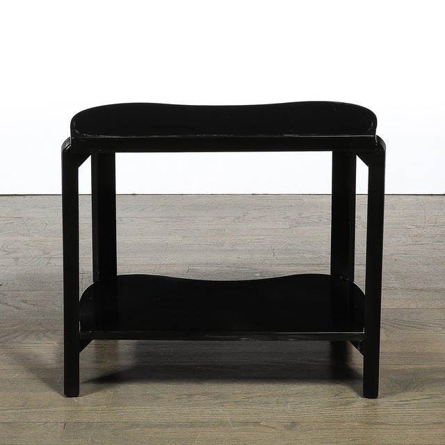 Pair of Art Deco Machine Age Black Lacquer Side Tables With Inset Vitrolite Tops For Sale - Image 16 of 18