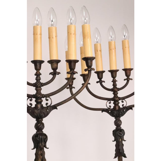 Pair of Bronze Electrified Standing Menorah Candelabras For Sale In New York - Image 6 of 13