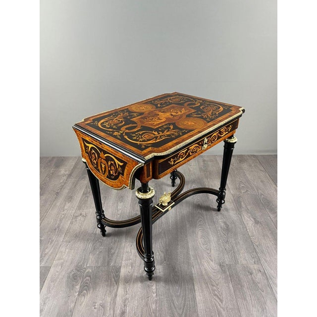 19th Century Napoleon III Writing Table in Marquetry and Gilt Bronze For Sale - Image 3 of 12