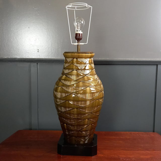 Forest Green Vintage Ceramic Table Lamp, 1960s For Sale - Image 8 of 8