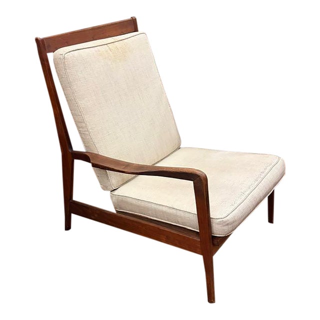 Mid Century Danish Style Walnut High Back Lounge Chair For Sale