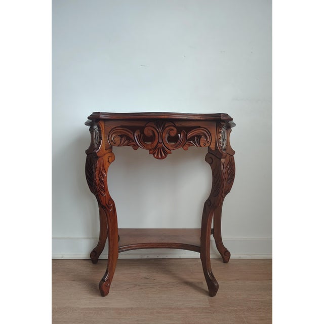 Wood Vintage 1930s Petite French Provincial Carved Console Table by Eureka Parlor Mfg. Co. For Sale - Image 7 of 10