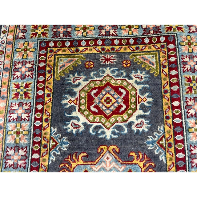 Charcoal Gray and Blue Chobi Wool Runner Rug With Tribal Medallions, 2'9" X 6'5" For Sale - Image 4 of 16