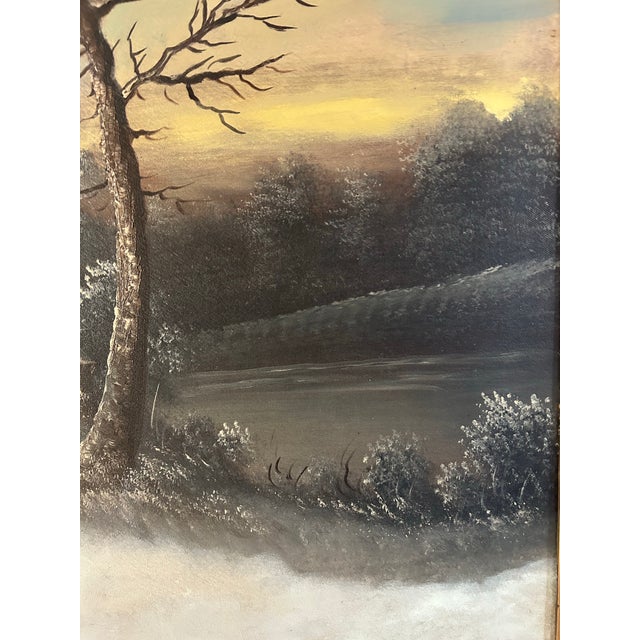 Paint Large Antique Victorian Adirondack Landscape Oil Painting Snow Scene in Ornate Gold Frame For Sale - Image 7 of 12