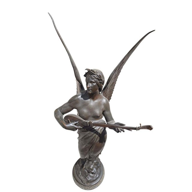 Large, 19th Century Patinated Bronze Allegory of Music by E. Picault, 1890 For Sale - Image 10 of 11