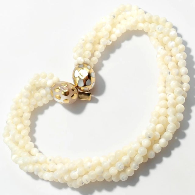 1980s Tiffany & Co. Angela Cummings Gold Mother of Pearl Bead Positive Torsade Necklace For Sale - Image 13 of 15