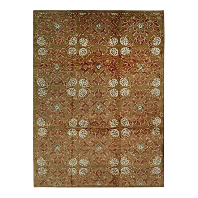 12x18 Brown Hand-Knotted Wool Floral Trellis Motif European Modern Carpet Rug For Sale