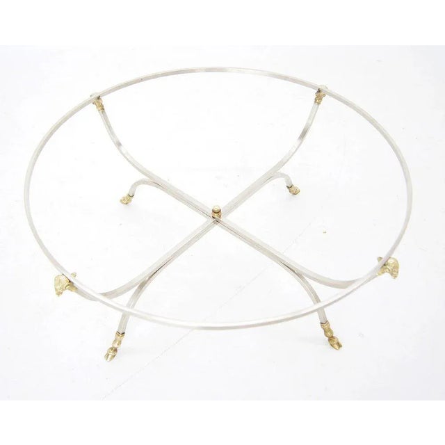 Silver Jensen Style Steel and Brass Hoof and Ram's Head Coffee Table For Sale - Image 8 of 11