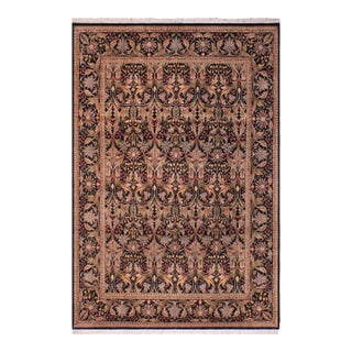 Shabby Chic 1990's Floral Pak-Persian Black/Black Wool Rug - 8'11'' X 12'2'' For Sale