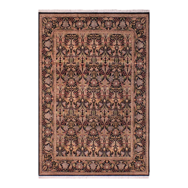 Shabby Chic 1990's Floral Pak-Persian Black/Black Wool Rug - 8'11'' X 12'2'' For Sale
