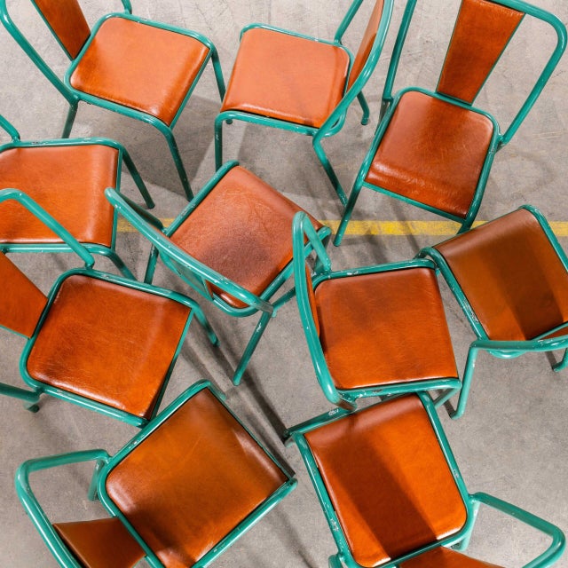 Tan Rexine T37 Dining Chairs with Sea Green Frames from Tolix, 1950s, Set of 10 For Sale - Image 9 of 13
